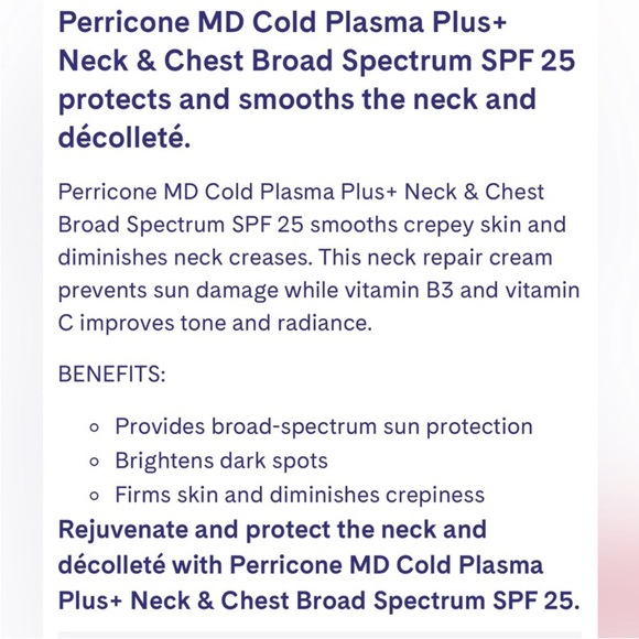 🆕 Perricone MD Cold Plasma+ Neck & Chest Broad Spectrum SPF 25 • Large 30ml - Picture 10 of 15